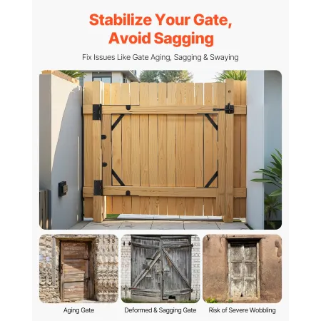Gate Corner Brace Bracket, Anti Sag Gate Frame Hardware Kit, Gate Frame Brace Bracket with Latch Lock Rope, Latch Lock, for Shed
