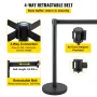 Crowd Control Stanchion, 8 Pieces Stanchion Set, with 6.6 ft/2 m Black Retractable Belt, Black Crowd Control Barrier with Concre