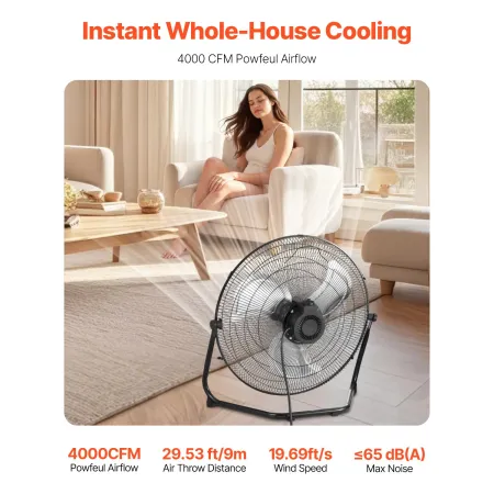 Floor Fan, 3 Speeds High Velocity Heavy Duty 18 Inch Industrial Fan, 4000 CFM 360° Adjustable Tilt 19.69 ft/sec Airflow Large Me
