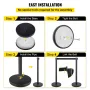 Crowd Control Stanchion, 8 Pieces Stanchion Set, with 6.6 ft/2 m Black Retractable Belt, Black Crowd Control Barrier with Concre