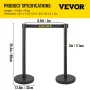 Crowd Control Stanchion, 8 stykker stanchion sæt, med 6,6 ft/2