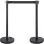 Crowd Control Stanchion, 8 Pieces Stanchion Set, with 6.6 ft/2 m Black Retractable Belt, Black Crowd Control Barrier with Concre