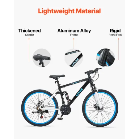  Mountain Bike, 26 inch MTB Bicycle with Full Dual Suspension, 21 Speed Twist Shifting, Comfort Saddle, Dual Disc Brake, Al