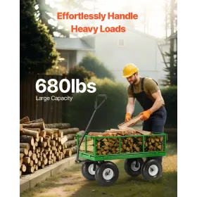 Steel Garden Cart 680lb Capacity Heavy Duty Yard Wagon Cart 10in Tires