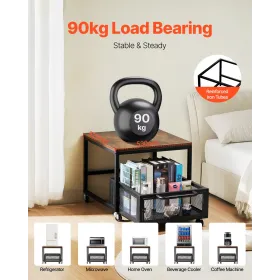 Mini Fridge Stand 198lbs with Storage Cart & Swivel Wheels Dark Brown