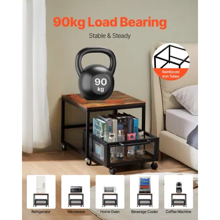 Mini Køleskab Stand 198 pund med opbevaringsvogn og drejelige