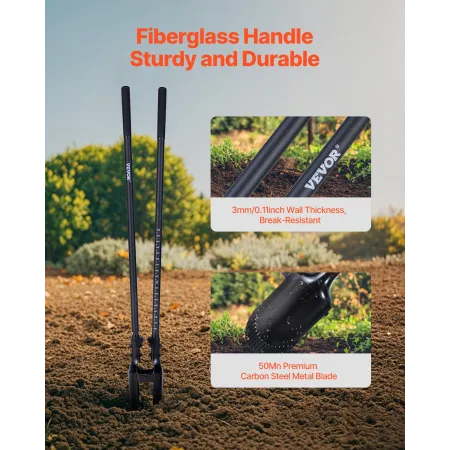 Post Hole Digger, Heavy Duty Post Hole Digger with Fiberglass Handle, Manual Hole Digger with Scale Markings and Metal Blade, Po