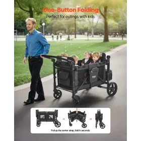 Wagon Stroller for 4 Kids Push Pull Quad Collapsible Stroller for Camping