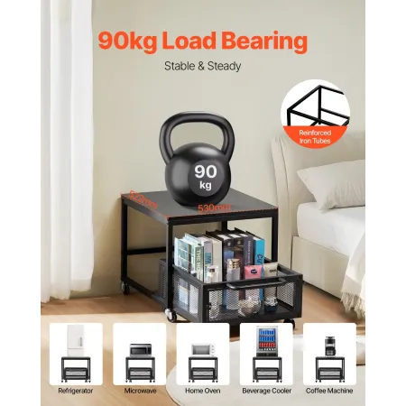 Mini Fridge Stand with Storage, 198 lbs Mini Fridge Table with Movable Storage Cart & Swivel Wheels, Beverage Refrigerator Stand