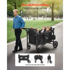 Wagon Stroller for 4 Kids Push Pull Collapsible Stroller 330LBS Loading