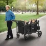 Wagon Stroller for 4 Kids, Push Pull Quad Collapsible Stroller with Adjustable Handle, 5-Point Safety Harness & Removable Canopy