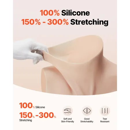 Silicone Breastplate, H-Cup High Neckline Fake Breasts for Crossdressers, Realistic Silicone-Filled Fake Boobs Breast Forms for 