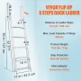 Dock Ladder Flip Up 5 Steps, 350lbs Load Capacity, Aluminum Pontoon Boat Ladder with 4" Wide Step & Anti-Slip Design Pedal,Swimm
