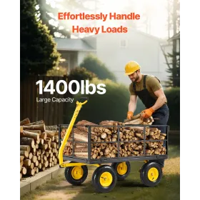 Steel Garden Cart 1400lb Capacity Heavy Duty Yard Wagon Cart 13in Tires