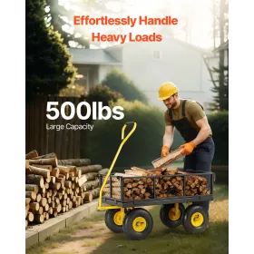 Steel Garden Cart 500lb Capacity Heavy Duty Yard Wagon Cart 10in Tires