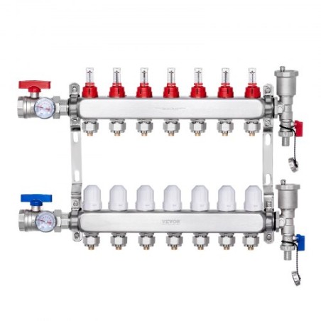 7-Branch Radiant Heat Manifold 1/2 "PEX-rørgulvopvarmningsmanifoldsæt