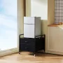 Mini Fridge Stand with Storage, 176 lb-Capacity Mini Fridge Table with 2 Drawers & 4 Swivel Wheels, Mobile Mini Fridge Shelf, Bl