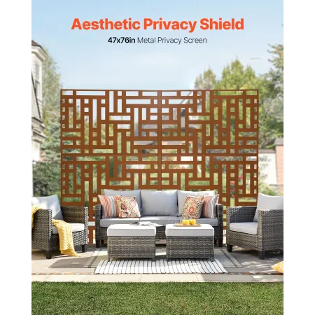 Metal Privacy Screen, 47" W x 76" H, Outdoor Privacy Screens 3-Panel, Freestanding Outdoor Divider with Stand, Decorative Garden