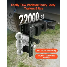 Justerbar trailerhitch 2.5 "Modtager 6" Drop Tri-Ball Hitch 22000 lbs