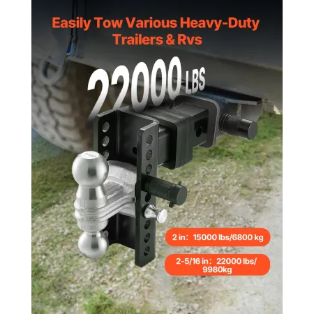 Adjustable Trailer Hitch, 6" Drop Hitch Ball Mount, Fit 2.5" Receiver, Heavy Duty Trailer Tow Hitch with 2" & 2-5/16"Balls, 2200