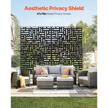 Metal Privacy Screen, 47" W x 76" H, Outdoor Privacy Screens 3-Panel, Freestanding Outdoor Divider with Stand, Decorative Garden
