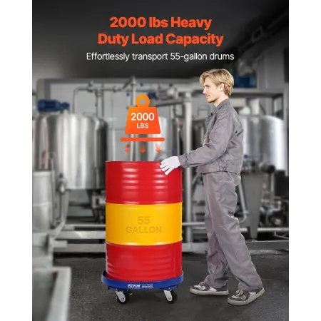 55 Gallon Drum Dolly, 2000 lbs Load Capacity, Heavy-Duty Barrel Dolly with Cross Braces and 4 Swivel Caster Wheels, Non Tipping 