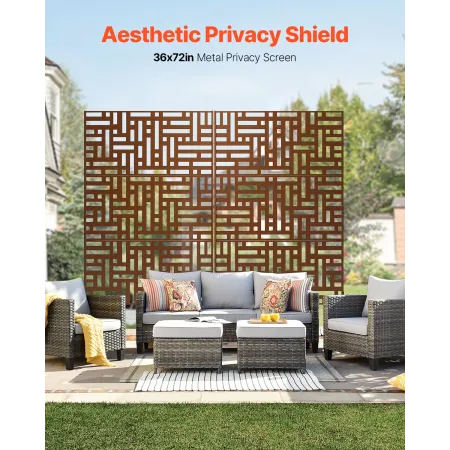 Metal Privacy Screen, 36" W x 72" H, Outdoor Privacy Screens & Panels, Freestanding Outdoor Divider with Stand, 3-Panel Decorati