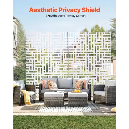 Metal Privacy Screen, 47" W x 76" H Outdoor Privacy Screens 3-Panel, Freestanding Outdoor Divider with Stand, Decorative Garden 