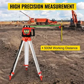 Green Rotary Laser Level Kit with Adjustable Tripod and 5M Staff, 500M Range, 360 Degree Rotary Scanning, Self-Leveling Laser