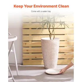 Tall Planter Set of 2 Round Tapered Plant Pots 21 in for Outdoor Indoor