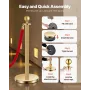 Stanchions and Velvet Ropes 6Pcs, Hollow Base with Stainless Steel Post, 4 Red Velvet Ropes and Posts, Crowd Control Barriers Go