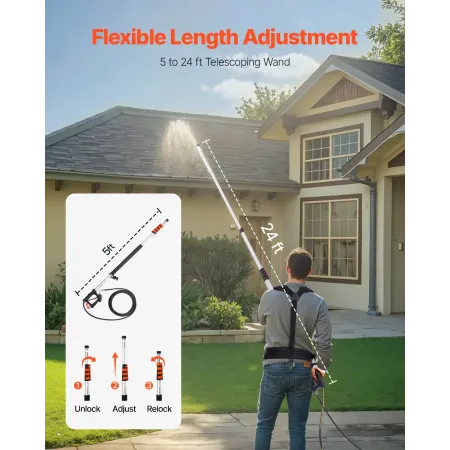 Pressure Washer Telescoping Wand, 24 ft, 4000 psi, Telescopic Spray Wand with Power Washer Extension Wands, Gutter Cleaner, Pivo
