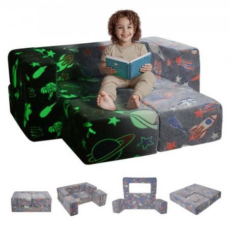 Modular Kids Play Couch 4Pcs DIY Glow in the Dark Toddler Chair Grey