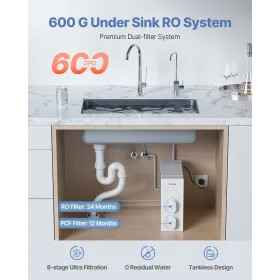 Reverse Osmosis System 600 GPD 8-stage Tankless Under Sink Water Filter