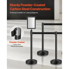 8 Pcs Stanchion Post with 4 Retractable Belts & 2 Sign Holders Hollow Base