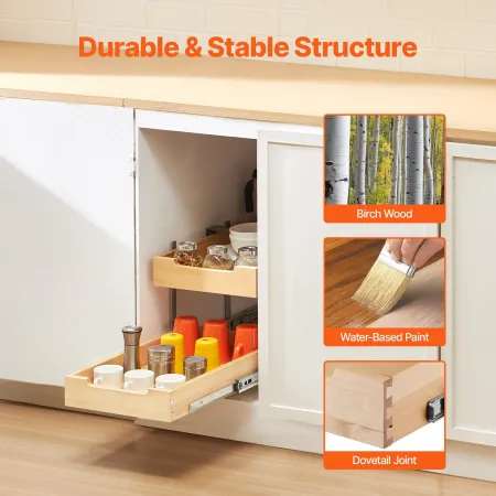 2Tier Pull Cabinet Organizer Soft Close Slideout Wood skuffe 14
