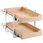 2 Tier Pull Out Cabinet Organizer, 14"W x 21"D Cabinet Drawer, Soft Close Slide out Shelf, Heavy-Duty Sliding Wood Drawer, Adjus