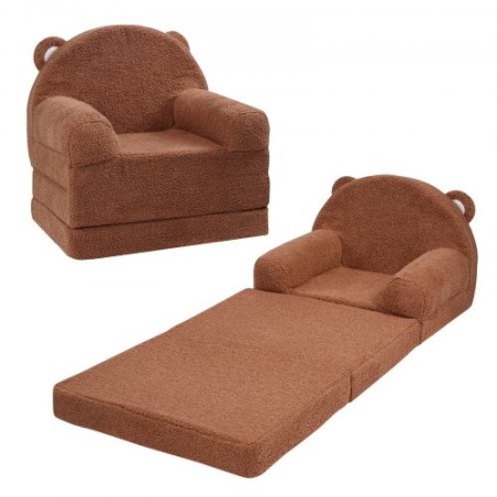 Baby Chair Foldable 2-in-1 Baby Lounger Couch Cartoon Kids Sofa Brown