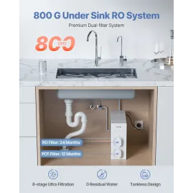 Omvendt osmosisystem 800 GPD 8-trins tankless under