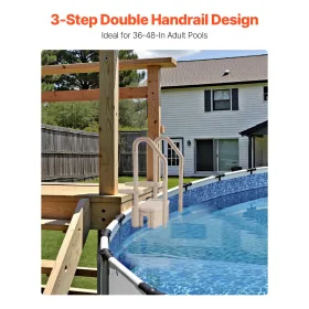 3-Step Taupe Pool Ladder of 2 Handrails Supports 400 lb for 36-48 In Pools