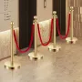 Stanchion Post, 8 Pcs Crowd Control Barrier Set with 6 Red Velvet Ropes, 5 ft Stainless Steel Gold Stanchion Post Queue with San