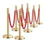 Stanchion Post, 8 Pcs Crowd Control Barrier Set with 6 Red Velvet Ropes, 5 ft Stainless Steel Gold Stanchion Post Queue with San