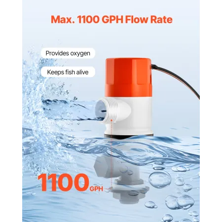 Livewell Pump for Boat, 12V 69 L/min(1100 GPH) Straight Livewell Aerator Pump with Dual Inlet, ABA Housing & Detachable Motor Ca