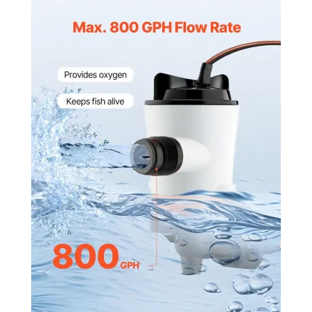 Livewell Pump til båd 12V 800 GPH 90â ° Livewell Aerator Pump