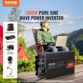 Pure Sine Wave Power Inverter 1000W DC12V to AC230V Remote Control CE FCC