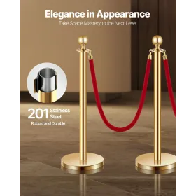 4 Pcs Gold Stanchion Post 3 Red Velvet Ropes Sand Injection Hollow Base