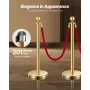 Stanchion Post, 4 Pcs Crowd Control Barrier Set with 3 Red Velvet Ropes, 5 ft Stainless Steel Gold Stanchion Post Queue with San