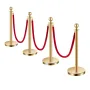 Stanchion Post, 4 Pcs Crowd Control Barrier Set with 3 Red Velvet Ropes, 5 ft Stainless Steel Gold Stanchion Post Queue with San