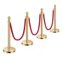 Stanchion Post, 4 Pcs Crowd Control Barrier Set with 3 Red Velvet Ropes, 5 ft Stainless Steel Gold Stanchion Post Queue with San