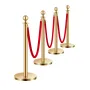 Stanchion Post, 4 Pcs Crowd Control Barrier Set with 3 Red Velvet Ropes, 5 ft Stainless Steel Gold Stanchion Post Queue with San
